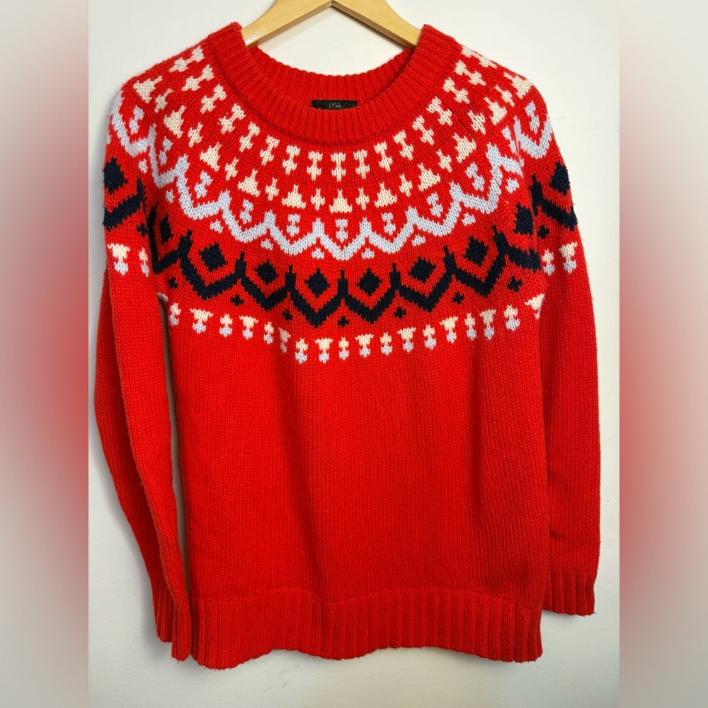 J. Crew Ivan Fair‎ Isle Knit Wool Crewneck Sweater Red  Style K4650 L?